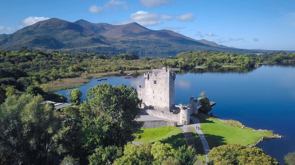 Ross Castle as seen from above Reen Pier in Killarney