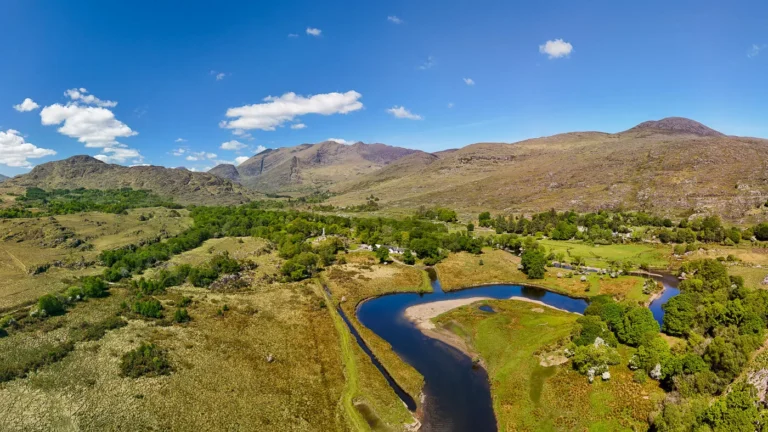 Drone view from abovve Lord Brandons Cottage with the Black Valley in the distance