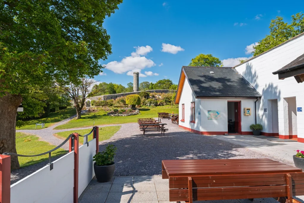 From the cafe a view of the round tower at Lord Brandons Cottage